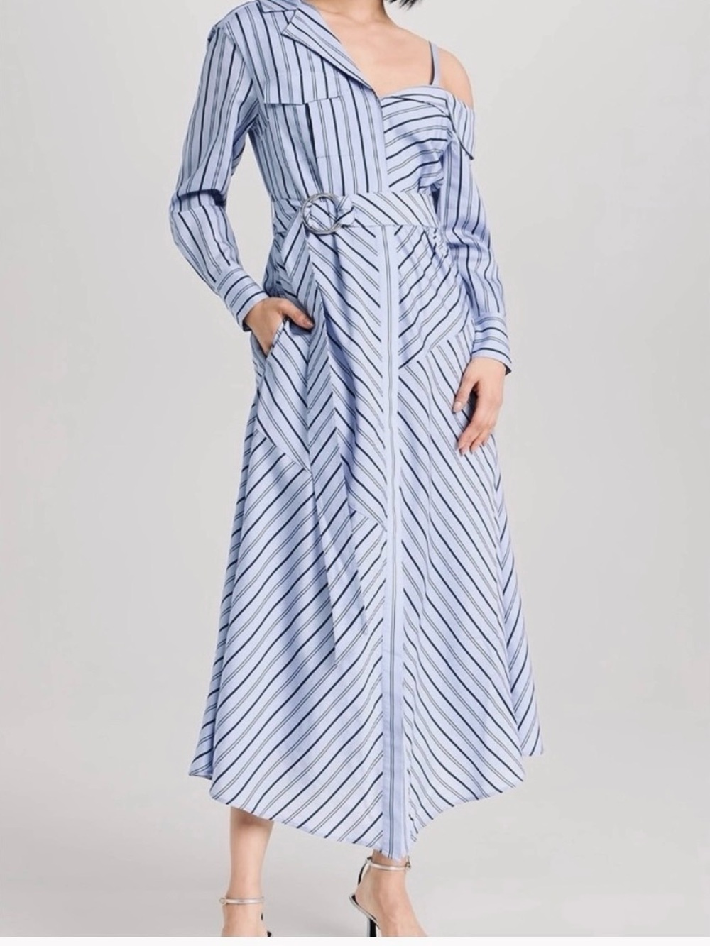 NWT cinq à sept Extra Small Striped Button Dress Midi Off Shoulder Marcella Maxi